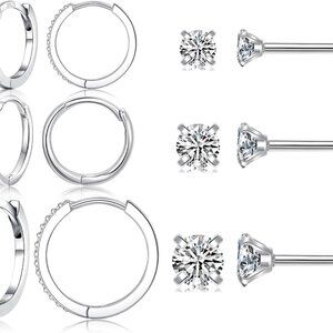 6 Pairs Sterling Silver Earrings Sets for Multiple Piercing Small Silver Huggie